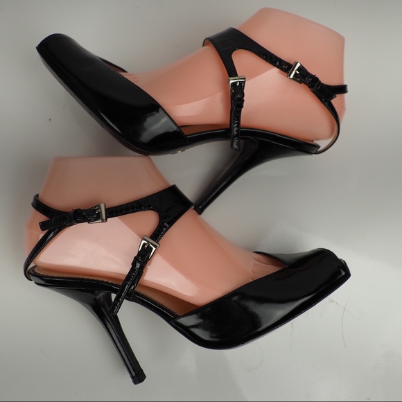 Giorgio Armani sz 38 black patent strappy heels - Picture 7 of 16